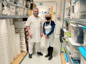 MacKay’s Cochrane Ice Cream owners Mark and Meghan Tayfel from their River Avenue factory. Patrick Gibson/Cochrane Times