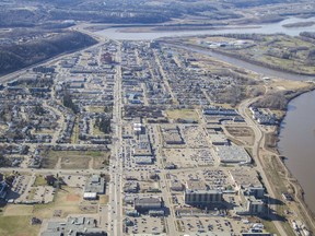 An aerial view of downtown Fort McMurray Alta. on Thursday May 4, 2017. Robert Murray/Fort McMurray Today/Postmedia Network