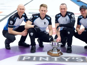 Photo courtesy Anil Mungal/Sportsnet

Brad Jacobs (from left), Marc Kennedy, E.J. Harnden and Ryan Harnden celebrate winning the National, their first of three consecutive Grand Slam of Curling championships during the 2019-2020 season.
The Sault team takes that streak into this week's Champions Cup in Calgary.