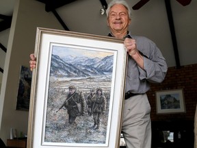 Kingston artist James Keirstead shows his painting on Princess Patricia's Canadian Light Infantry troops preparing for battle in the 1951 Battle of Kapyong in the Korean War, on Thursday, March 11, 2021. The painting will be unveiled in a virtual ceremony on Saturday, April 24, 2021.