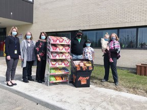 The Blanche River Health - Kirkland Lake site employees were delivered 600 treats recently for all their hard work over the past year. Pictured left to right: Patient Care Services Managers Melanie Szulga and Gina Ross, CNO Joan Brazeau, Eric Clarke, Robert Clarke, Rose Clarke and Amy Clarke