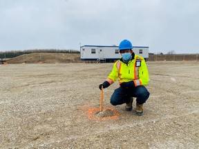 Martin Sykes, Senior Geoscientist, marking where NWMO's first borehole in South Bruce will be drilled. SUBMITTED