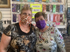 Pauline Brown and Rose Belanger have donated $25,000 to local charities including North Bay Regional Health Centre, Children's Aid Society of Nipissing and Parry Sound, North Bay Food Bank and Nipissing Serenity Hospice from the more than 12,000 face masks they've made since last March.