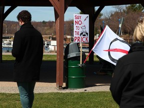 Protesters attend a rally at the North Bay waterfront, Saturday, in opposition to continued COVID-19 lockdowns. Michael Lee/The Nugget