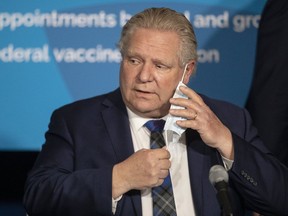 Ontario Premier Doug Ford speaks at a news conference at Queens Park in Toronto on Wednesday.