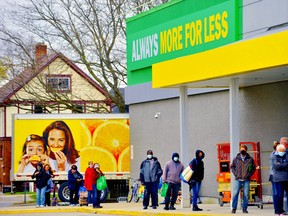 More than 13 months since the World Health Organization declared COVID-19 a global pandemic,  line-ups continue outside essential businesses in Norfolk County such as the Food Basics supermarket in downtown Simcoe. This was the scene outside Food Basics Friday morning.