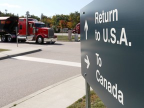 A truck leaves the Canada-United States border crossing Postmedia