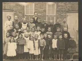 A photograph of the students at Kurhryville School in Ellice Township, Perth County, around 1909. (Stratford-Perth Archives)