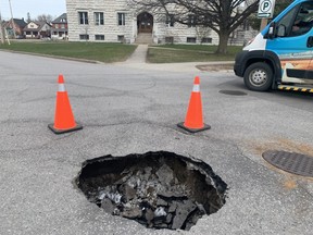 Public works crews at the City of North Bay are currently at the site of a sink hole on McIntyre Street West at Plouffe Street.