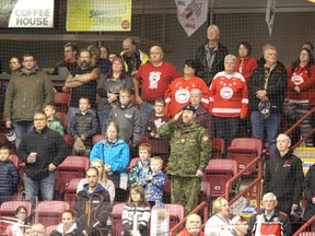 Brian Kelly/Sault Star

Greyhounds fans stand for the National Anthem prior to a 2020 OHL game at GFL Memorial Gardens. The league hasn't seen a game played in 13 months due to the COVID-19 pandemic.