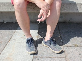 A person using addiction services at Bluewater Health is pictured outside Sarnia's hospital. Local mental health and addictions health providers are calling for more government funding to help address surges in demand amid COVID-19. (Submitted)