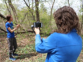 Myra Spiller, left, and Nicole Drumm, with the St. Clair Region Conservation Authority, demonstrate  equipment allowing the agency to offer live-streaming of its spring education programs for local schools.