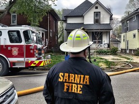 Sarnia firefighters urged the public via Twitter to avoid the area near the 100 block of College Avenue South as they battled a blaze Wednesday. Twitter