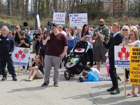 Several hundred people, including many from out of town, attended a No More Lockdowns protest on Saturday, April 10 in Simcoe.