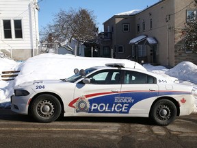 A Greater Sudbury Police cruiser was parked outside a Whittaker Street residential complex in Sudbury, Ont. on Monday February 10, 2020. Police responded to a shooting around 8:45 p.m. on Sunday, February 9, 2020. John Lappa/Sudbury Star/Postmedia Network