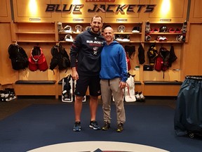 Good friends Callen McGibbon, REPerformance founder and CEO, and Nick Foligno, Columbus Blue Jackets captain and spokesperson for the Sudbury-based sports tech startup, have been thrilled to watch while an ever-increasing number of schools, teams and sports organizations have begun using the app to meet their training goals. Supplied