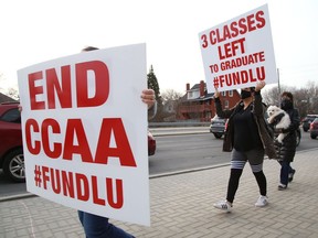 Laurentian and its federated universities' students, alumni, faculty, staff and community members, organized as Save Our Sudbury, participated in a rally in Sudbury, Ont. on Tuesday April 6, 2021. John Lappa/Sudbury Star/Postmedia Network