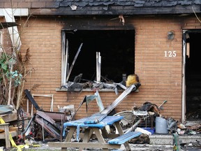 A residential unit off Cambrian Heights in Sudbury, Ont. sustained heavy fire damage on Sunday April 11, 2021. Three people died in the fire. John Lappa/Sudbury Star/Postmedia Network