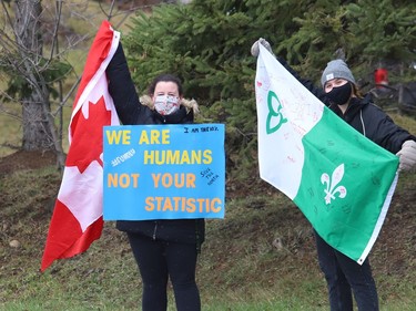 Protesters take part in a rally to fight Laurentian University program closures in Sudbury, Ont. on Friday April 16, 2021. John Lappa/Sudbury Star/Postmedia Network