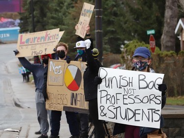 Protesters take part in a rally to fight Laurentian University program closures in Sudbury, Ont. on Friday April 16, 2021. John Lappa/Sudbury Star/Postmedia Network