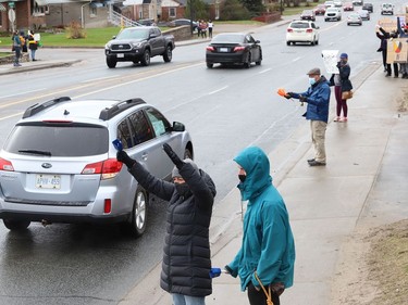 Protesters take part in a rally to fight Laurentian University program closures in Sudbury, Ont. on Friday April 16, 2021. John Lappa/Sudbury Star/Postmedia Network