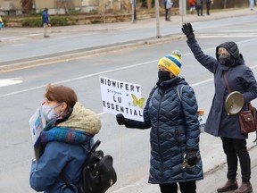 Protesters take part in a rally to fight Laurentian University program closures in Sudbury, Ont. on Friday April 16, 2021. John Lappa/Sudbury Star/Postmedia Network