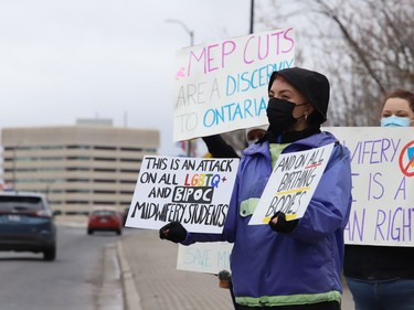 Protesters take part in a rally to fight Laurentian University program closures in Sudbury, Ont. on Friday April 16, 2021. John Lappa/Sudbury Star/Postmedia Network