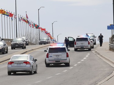 Greater Sudbury Police closed off the Bridge of Nations in Sudbury, Ont. for a short time on Thursday April 29, 2021, while officers de-escalated a situation with a man in emotional distress. The individual was later taken to hospital. John Lappa/Sudbury Star/Postmedia Network