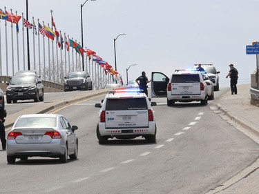 Greater Sudbury Police closed off the Bridge of Nations in Sudbury, Ont. for a short time on Thursday April 29, 2021, while officers de-escalated a situation with a man in emotional distress. The individual was later taken to hospital. John Lappa/Sudbury Star/Postmedia Network