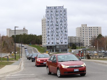 Protesters took part in a car rally to fight Laurentian University program closures in Sudbury, Ont. on Friday April 30, 2021. John Lappa/Sudbury Star/Postmedia Network