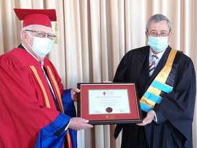 From left: The Hon. Gérald Michel, University of Sudbury chancellor, and The Hon. Robert Del Frate. Supplied photo