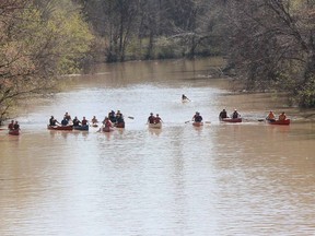 Kayakers and canoers compete in a past iteration of the St. Clair Region Conservation Authority's annual Sydenham River Canoe and Kayak Race. The 2021 event has been cancelled due to the provincial lockdown.
Handout/Sarnia This Week