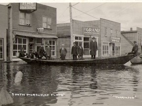 Eternally happy that Porcupine Lake/Porcupine River do not flood like this anymore. Arthur Tomkinson took this photo in 1913 on Golden Avenue looking east towards the lake.

Supplied/Timmins Museum