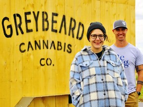 Robyn Rabinovitch, left, says Greybeard Cannabis of Townsend is the first vertically-integrated production-retail facility in Canada. The company's click-and-collect website went online Wednesday. With Rabinovich is Greybeard co-owner Jay Bloom, of Townsend. – Monte Sonnenberg