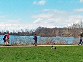 A Canada goose watches passersby pass by Sunday on the Lake Margaret trail. Amenities like this helped lift St. Thomas to No. 3 spot in a Maclean's magazine ranking of Canada's communities.Eric Bunnell