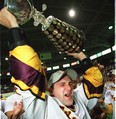 This photo from 2005 shows the celebration following the Brampton Excelsiors defeat of the Victoria Shamrocks in a hard-fought seven-game series to win the Mann Cup.