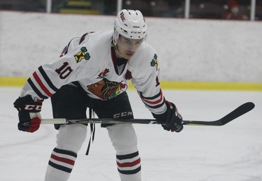 Eric Faith during a CCHL Jr. A playoff game at the Brockville Memorial Centre in 2019.
File photo/The Recorder and Times