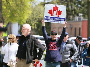 About 300 people attended an anti-lockdown rally at Tecumseh Park in Chatham on Monday. Among the speakers were MPP Randy Hillier and MP Derek Sloan. Mark Malone/Postmedia Network