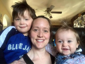 Round Two Fitness client Meghan-Scott and her children. Scott is in the middle of her second maternity leave and was part of coach Michelle Munro’s very first Mom and Me class in 2018.