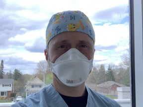 Stratford anesthesiologist Dr. Collan Simmons has been voluntarily deployed at the Brampton Civic Hospital ICU, where he has been helping care for the influx of COVID-19 patients during the pandemics third wave. Submitted photo
