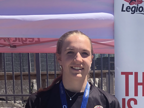 Photo Provided

Now competing at Lake Superior State University in the Michigan Sault, Jenna Fleming of St. Joseph Island poses with her javelin gold medal at the 2019 OFSAA championships