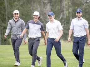 Tommy Vlahos, Alex Fowke, Brett Jacklin and Evan MacLean raised more than $2,700 for the NEO Kids Foundation with a golf fundraiser last year.