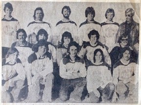 Members of Sudbury's 1976 all-Ontario winning juvenile/intermediate lacrosse team are shown in this newspaper clipping.