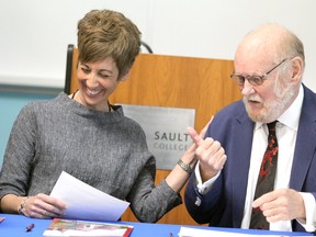 Asima Vezina and Ron Common attend pathway signing agreement between Sault College and Algoma University at the community college in Sault Ste. Marie, Ont., on Wednesday, June 5, 2019, (BRIAN KELLY/THE SAULT STAR/POSTMEDIA NETWORK)