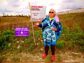Six Nations elder Norma Jacobs deplored the disturbance to the Earth at a housing development on Garden Avenue Saturday during a caravan protesting alleged encroachments on traditional aboriginal land within Brantford city limits. The caravan visited eight sites in total.