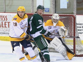 The Sherwood Park Crusaders closed out their season with a pair of losses to the Grande Prairie Storm over the weekend at the Arena. Photo courtesy Target Photography