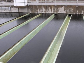 This secondary settling area at the Chatham Wastewater Treatment Plant produces clear water, but it is still not ready to be released into the Thames River. Photo taken in Chatham, Ont. on Saturday October 3, 2015. Ellwood Shreve/Chatham Daily News/Postmedia Network