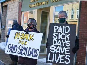 Citizens rallied in Blyth in front of Huron-Bruce MPP Lisa Thompson's office Feb. 26 to promote the "Stay Home If You Are Sick Act," which would allow for seven days paid sick leave, three days of unpaid sick leave and 14 days of paid sick leave during a pandemic. Handout