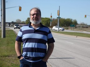 Raymundo Mendez is calling for increased safety at the Berger and Modeland roads intersection in Sarnia after he was involved in a crash last June. Sarnia city council voted to wait before conducting a traffic study, but Mendez said he wants them to reconsider. (Tyler Kula/The Observer)