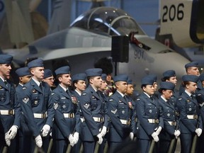 Members of the RCAF take part in a Royal Canadian Air Force change of command ceremony in Ottawa on May 4, 2018. The Royal Canadian Air Force is hoping Canada will open its doors to military pilots from other countries as it seeks to address a longstanding shortage of experienced aviators.
PATRICK DOYLE/THE CANADIAN PRESS